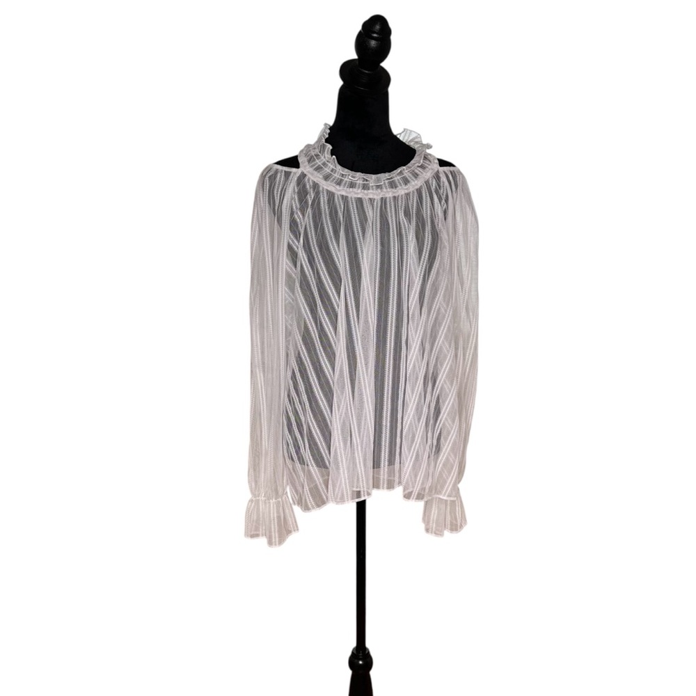 CQ by CQ Sheer Ruffle Lace White Baby Doll Coquette Longsleeve Blouse SZ:XL